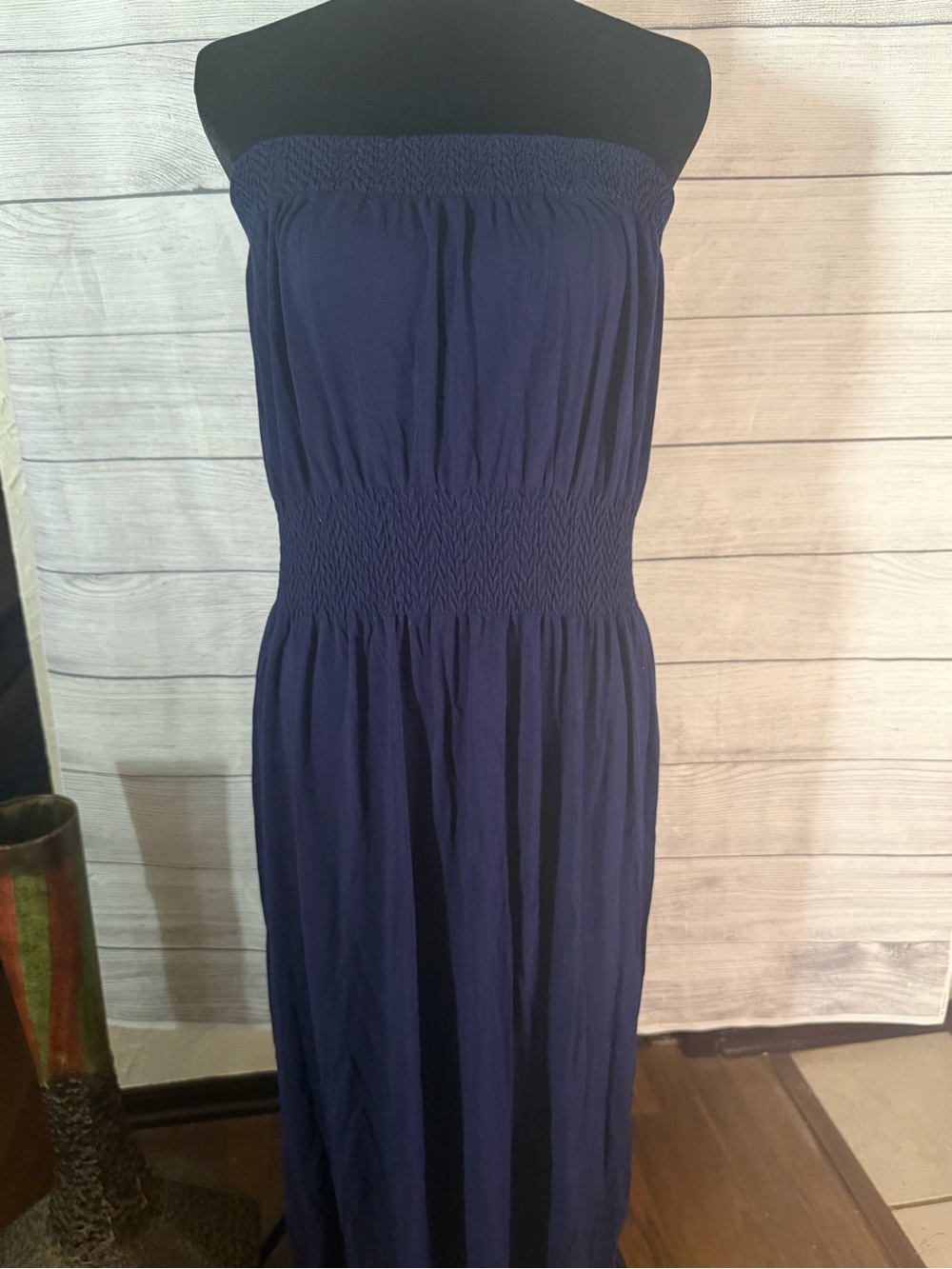 Strapless Navy Smocked-Waist Maxi Dress - Women